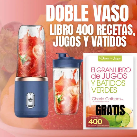 Licuadora Portátil® Recargable - Doble Vaso + Libro Virtual de Jugos Gratis